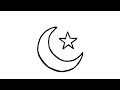 Islam symbol crescent moon and star drawing
