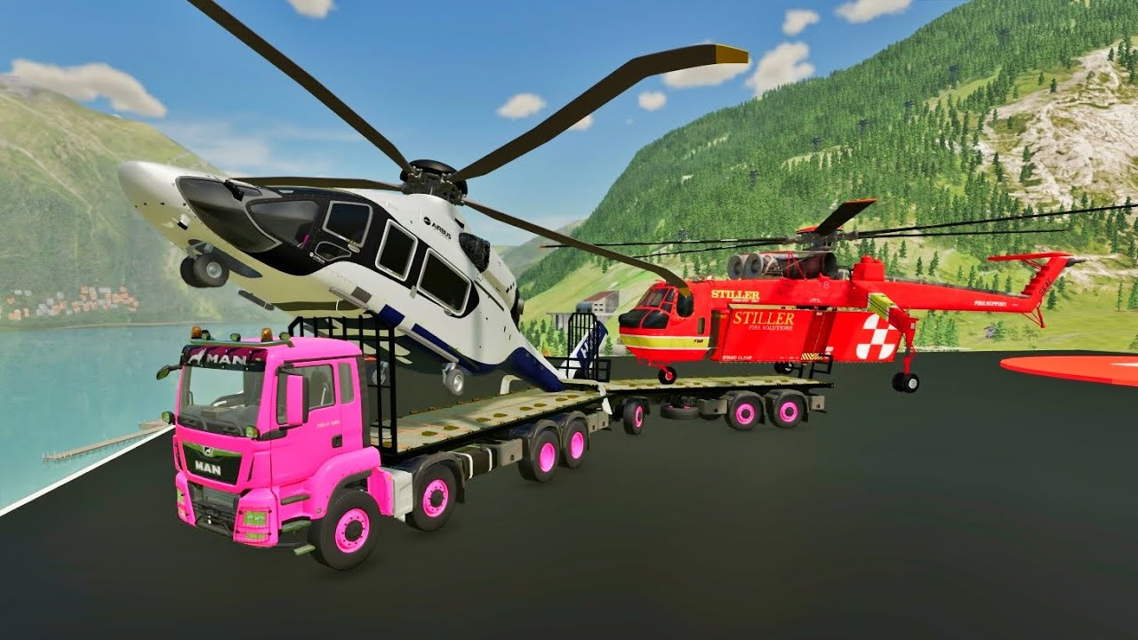 Mobil Truk Tronton Panjang Angkut Pesawat Helikopter Polisi Dan Helicopter Pemadam Kebakaran