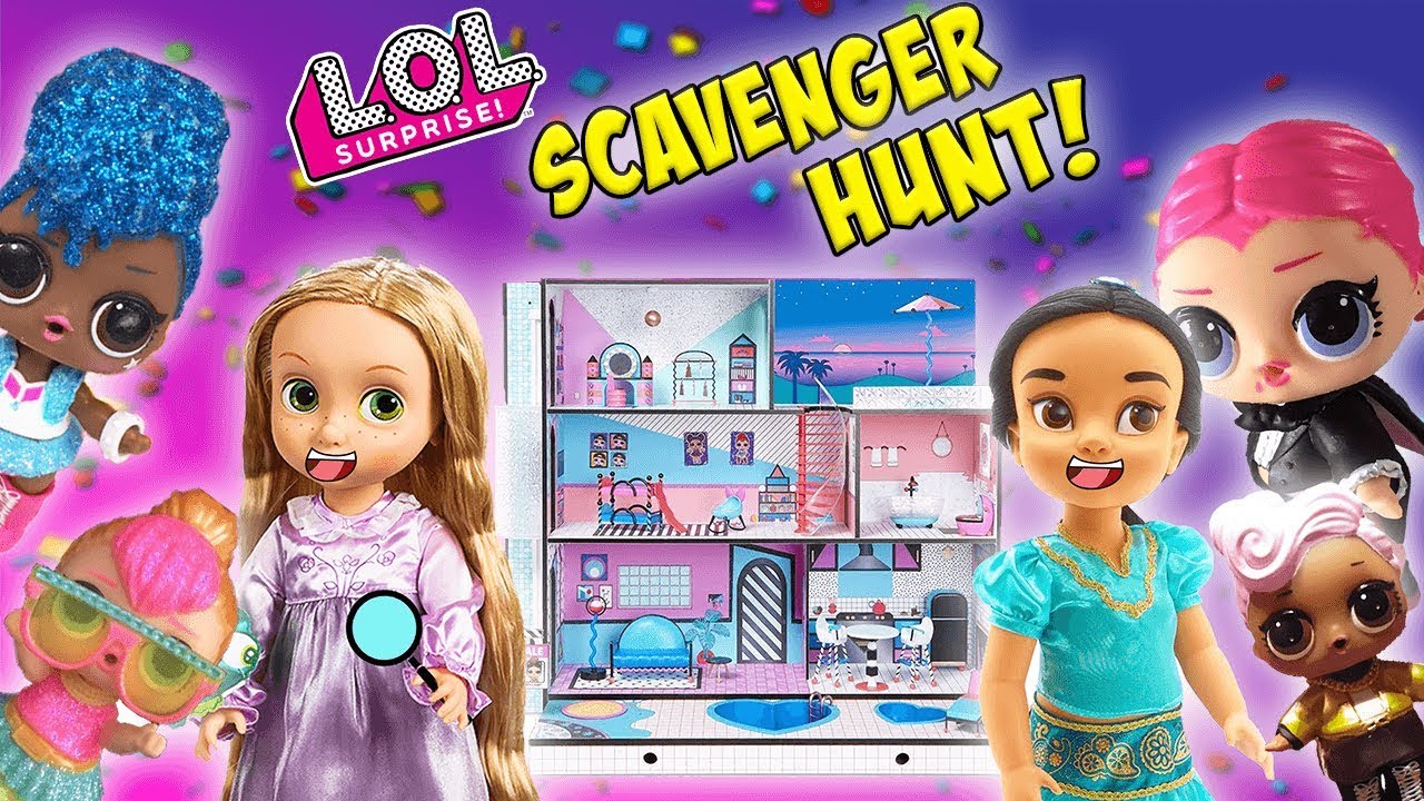 LOL Surprise Doll Mansion Scavenger Hunt! With Rapunzel and Jasmine ...