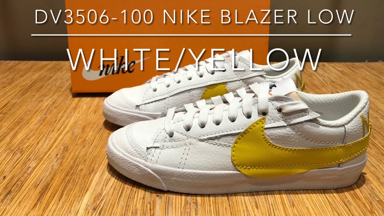 Nike Blazer Low Jumbo (DV3506-100) White/Yellow on feet.