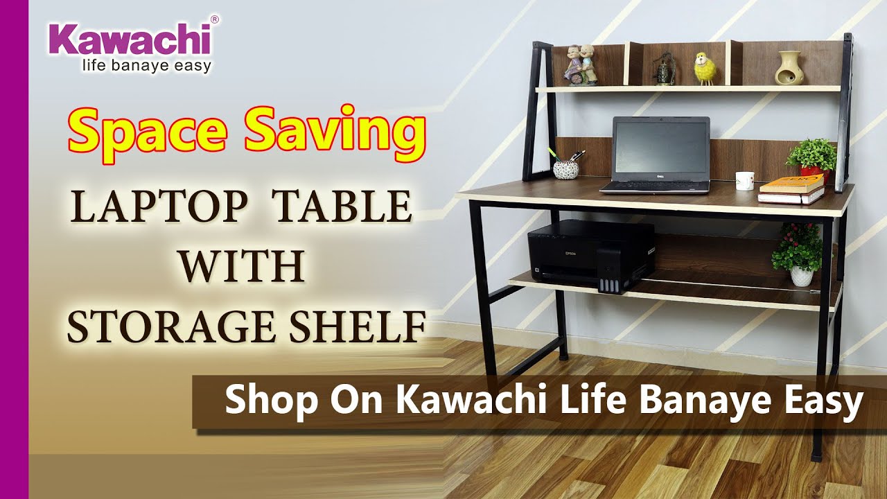 Kawachi Computer Desk, Writing Study Table with Storage Shelf, Space Saving Home Office Desk