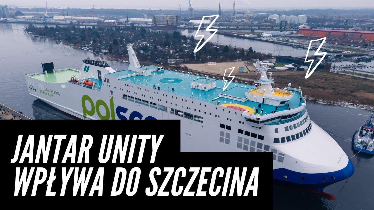 Ogromny prom Jantar Unity wpływa do Szczecina! [video z drona]