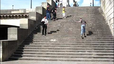 Backwards Stair Skate at Eiffel Tower: Yes He Can!