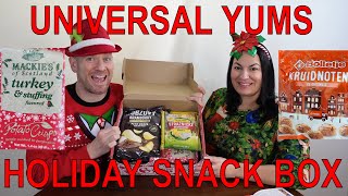 UNIVERSAL YUMS HOLIDAY SNACK BOX!! HUUUUGE UNBOXING AND TASTING OF INTERNATIONAL HOLIDAY TREATS!!