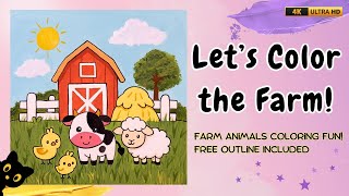 How to Color a Cute Farm Scene 🌾🐮 | Easy Coloring for Kids | Free Printable Coloring Page screenshot 4