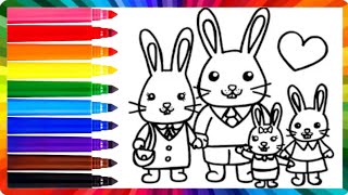 How to Draw a Family of Bunnies 🐰🐰🐰🐰❤️🐇👨‍👩‍👧‍👧Bunny Family Drawing | Drawings for Kids