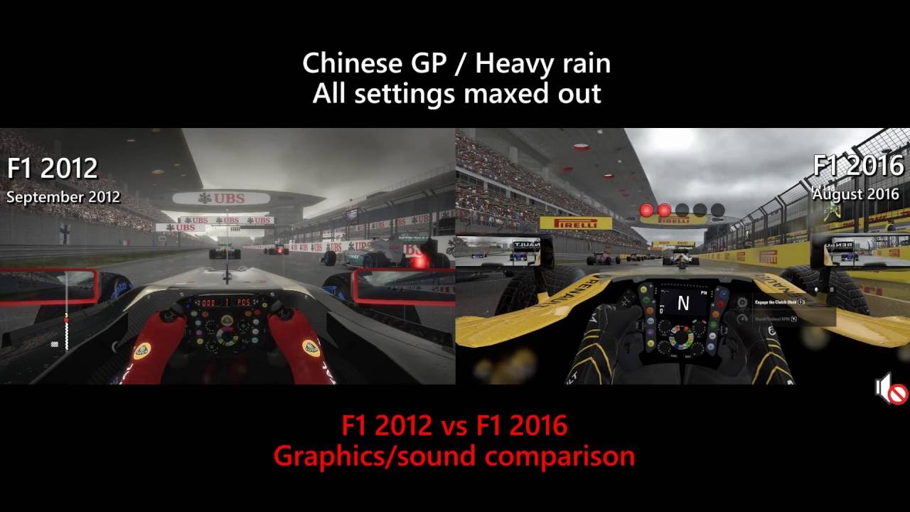 F1 2016 vs F1 2012 Graphics comparison (PC) - Chinese GP / Rain