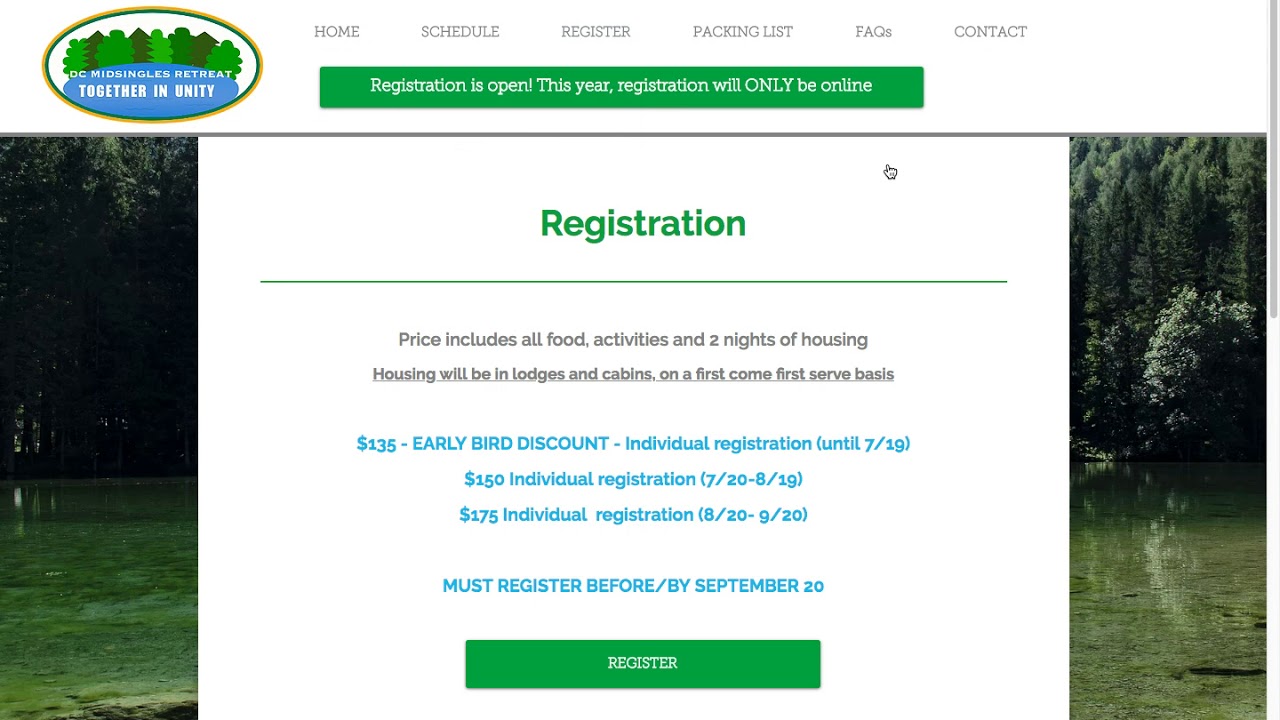 DC Midsingles Retreat Website - Desktop view