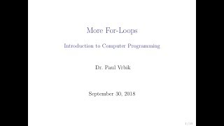 Lecture 10 Section 1 -- More For