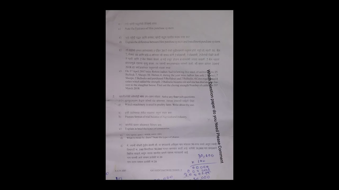Ycmou Bcom 3rd Year Old Question paper 2019 | COM  209 | Question paper 2019