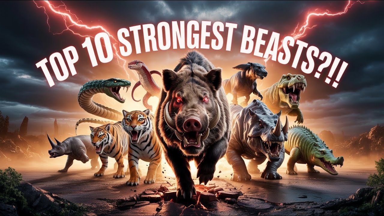 Top 10 Strongest Animals in the World (Pork, Cobra, Tiger, Panther, TRex, Rhino, Crocodile, Bear)