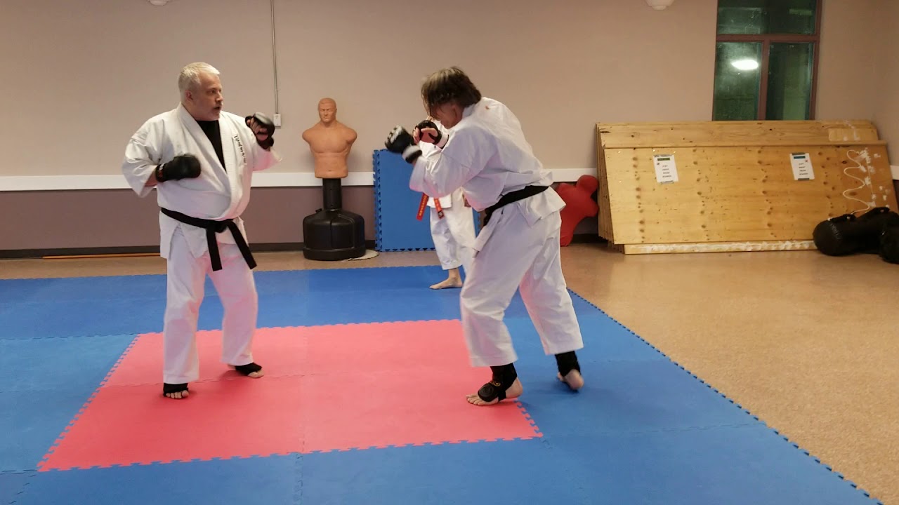 Students of Master Albert Mady spar under his watch