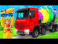 Kids Learn and Pretend Play with Concrete Mixer, Excavator, Fire Truck, Police Cars & Toy Vehicles
