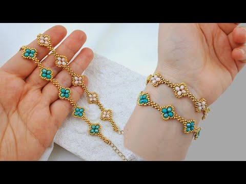 Kristal boncuktan zincirli zarif bileklik yapımı || Easy crystal bracelet making #beading #tutorial