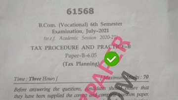 Mdu BCom Vocational 6th Sem Tax Proceedure  Question Paper 2021