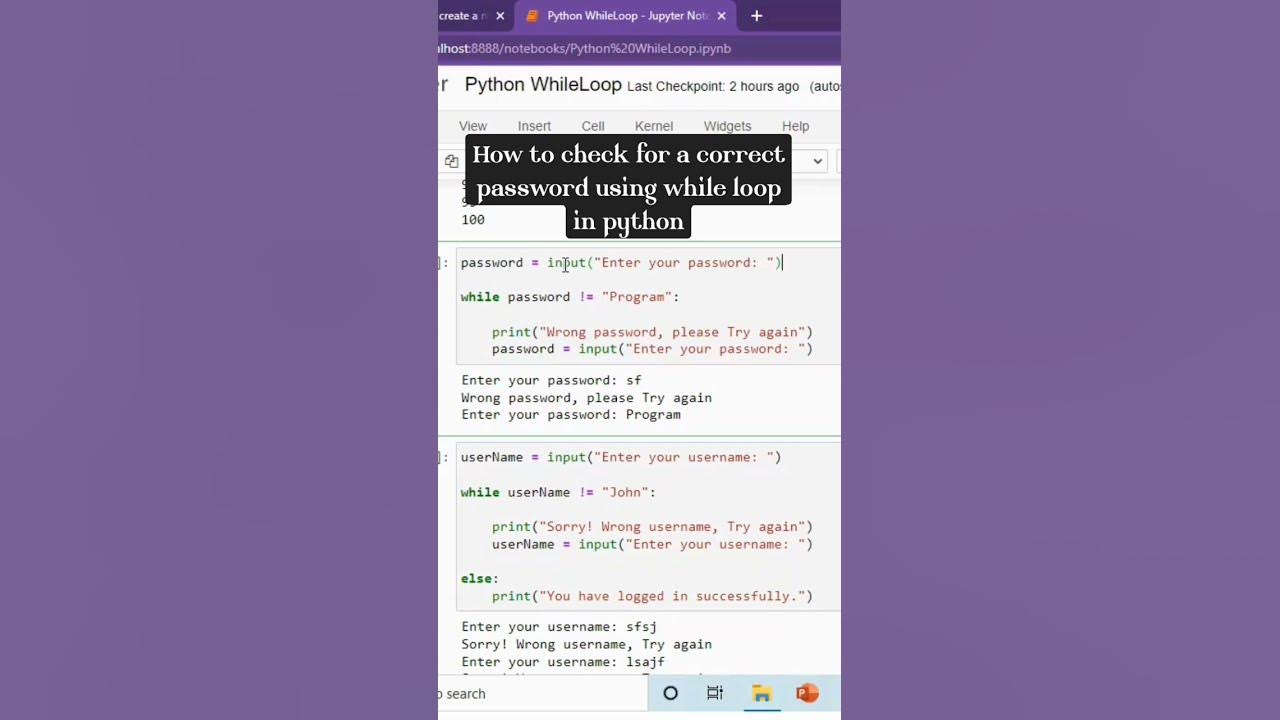 How to check for password using While Loop #python #programming # ...