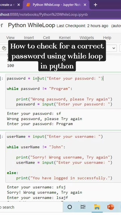 How to check for password using While Loop #python #programming # ...