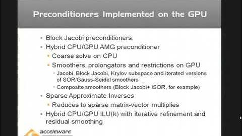 Sparse Linear Algebra - Iterative Solvers and Preconditioners on GPUs (2 of 2)