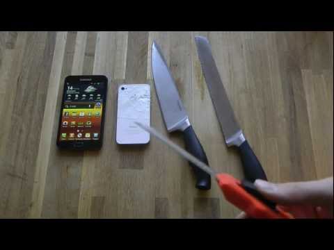 Samsung Galaxy Note vs. Apple iPhone 4S - Knife Screen Scratch Test