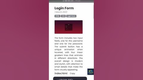 LOGIN FORM CSS CODE  #webdevelopment #bootstrap #python #css3animation #htmlcss #csshtml #tutorial