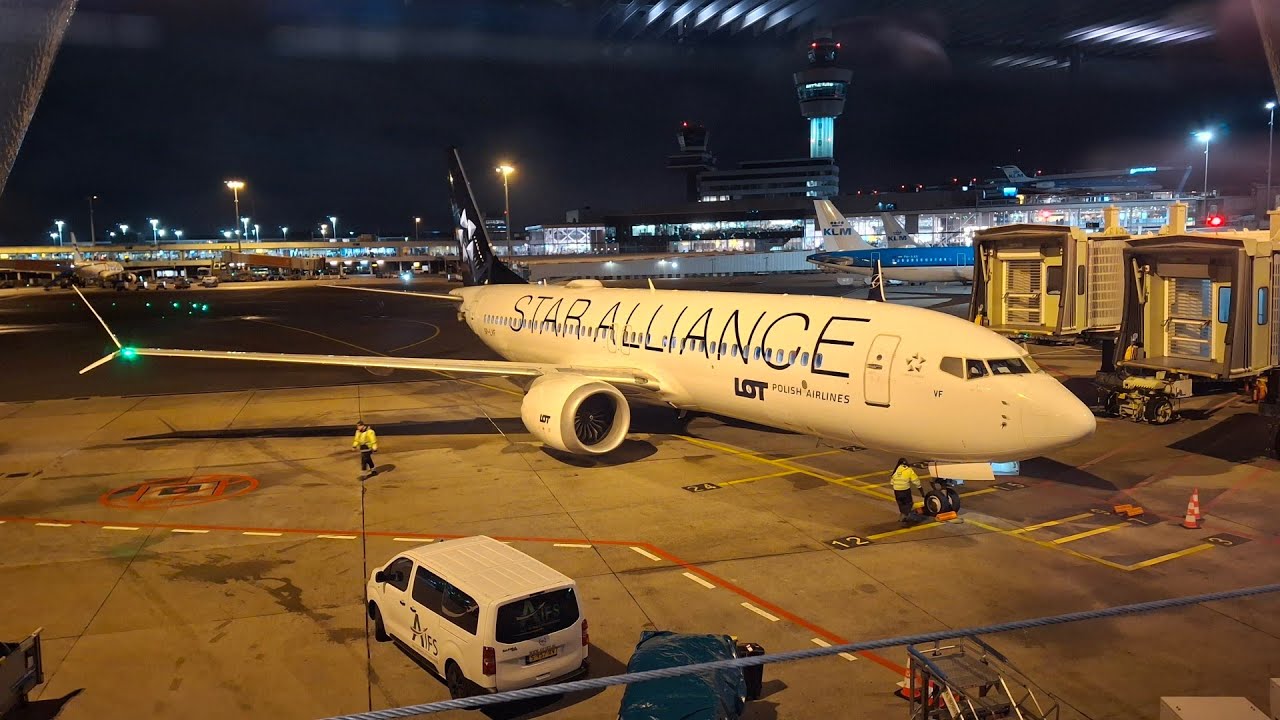 LOT Boeing 737 MAX 8 SP-LVF takeoff from Amsterdam