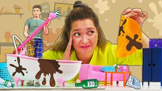 Vidéo en français avec jouets pour enfant. La maison de Barbie et Ken toute en pagaille!