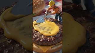 Tiny Workers Build a Giant Burger Restaurant! 🍔🏗️🤯 | Mini Construction #Shorts