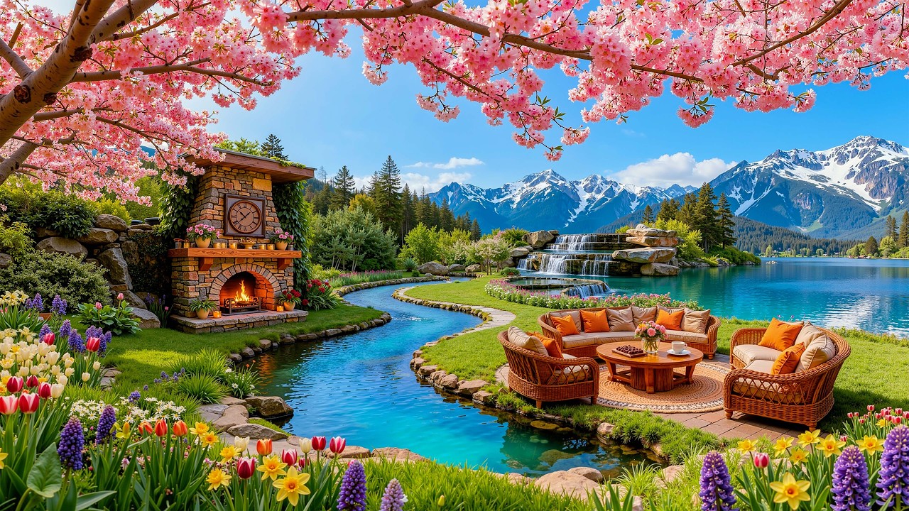 Soothing Morning Cherry Blossom Lake Jazz 🌸 Soft Jazz Melodies Creating a Warm Reading Atmosphere