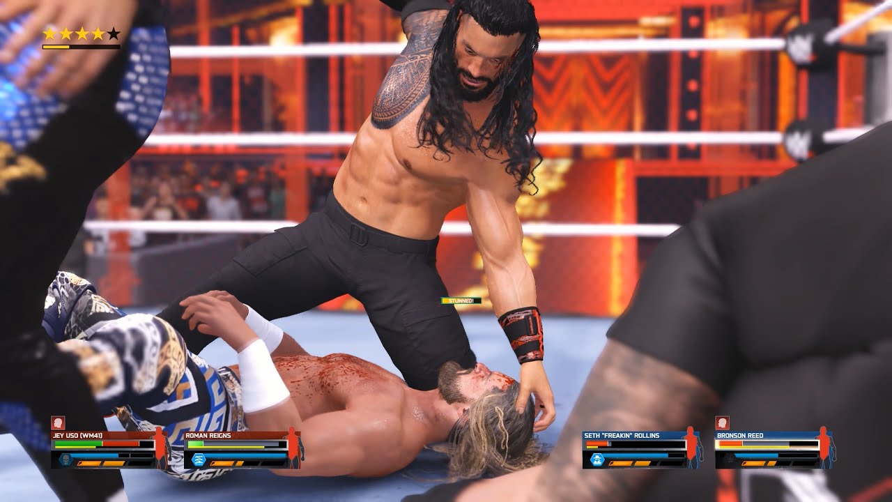 Roman Reigns and Jey Uso Vs Rollins and Reed Tornado Hell in a Cell Tag Match - WWE 2K25 Gameplay