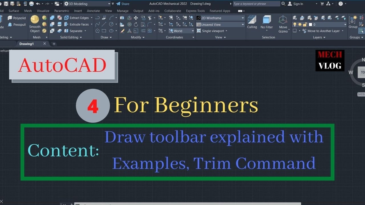 AutoCAD Tutorial | Draw toolbar explained with examples, Trim Command ...