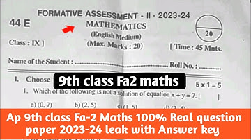💯Ap 9th class fa-2 maths question paper 2023-24 leak|9th class maths fa2 question paper 2023 Ap