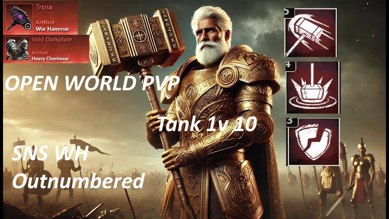 New World PVP-- Tank 1v10 Open World PVP -- Sword and shield+ warhammer ...