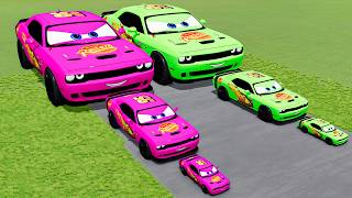Big & Small Dodge Challenger SRT Hellcat Lightning McQueen VS Train | BeamNG.drive