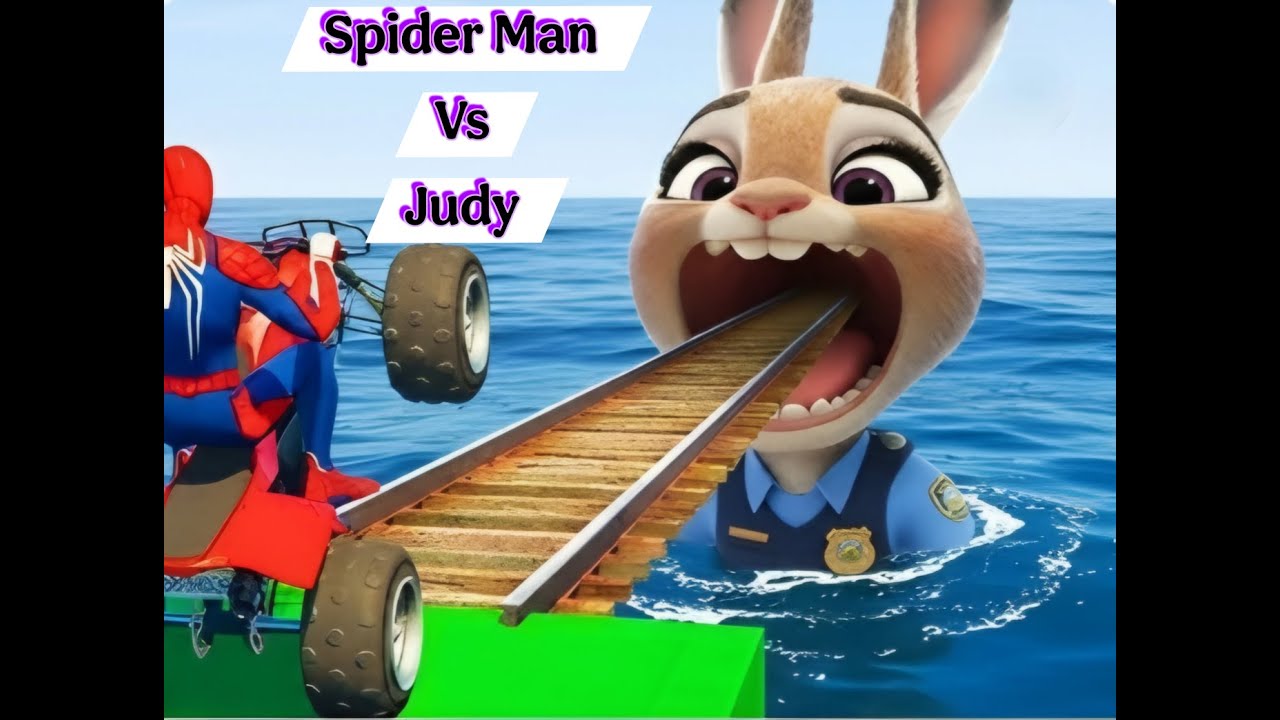 Spiderman vs Judy: A hilarious motorcycle stunt showdown.
