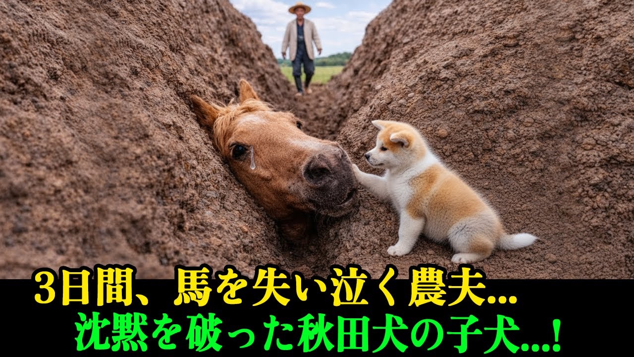 3日間、行方不明になった馬を思い、農夫は涙を流していた―― その時、秋田犬の子犬が突然、吠え始めた。