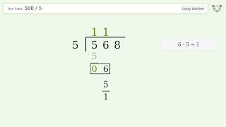 568/5 Long Division — Step-by-Step | Tiger Algebra Solver