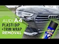 Blacked out Audi A4 B9 Plastidip, trim vinyl wrap removal after 3 years