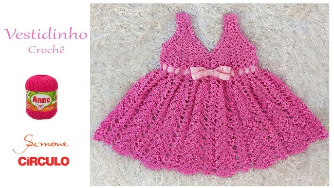 Vestido Infantil de Crochê Rosa 2 anos