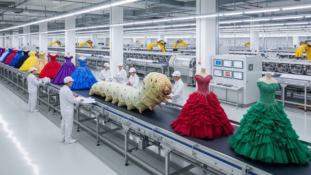 Cómo los Gusanos de Seda Vivos se Convierten en Seda de Lujo — Dentro de la Fábrica Más Grande -Full