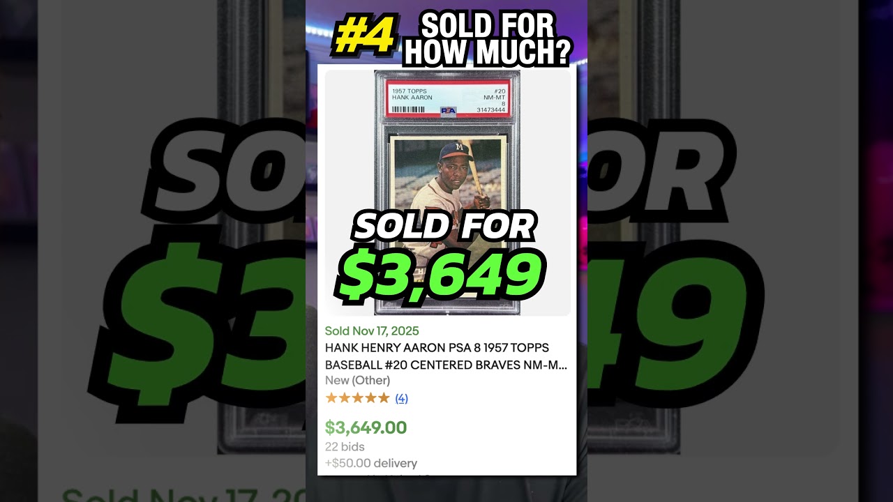 1957 Topps Hank Aaron Baseball Card #20 graded PSA 8 sold for WHAT