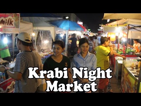 Krabi Thailand Night Market. Street Food & Shopping at a Night Market in Krabi Town, Thailand
