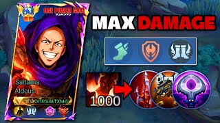ALDOUS 1000 STACK MAX DAMAGE INSANE DAMAGE BUILD AND EMBLEMSET IN SOLO RANKED!!!🔥 | Mobile Legends