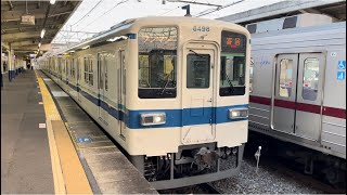 東武8000系8198編成がワンマン寄居行きとして小川町駅3番線を発車するシーン（2023.10.16.16:55）