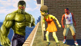 Franklin play HIDE AND KILL with Squid Game Doll & HULK In GTA 5...