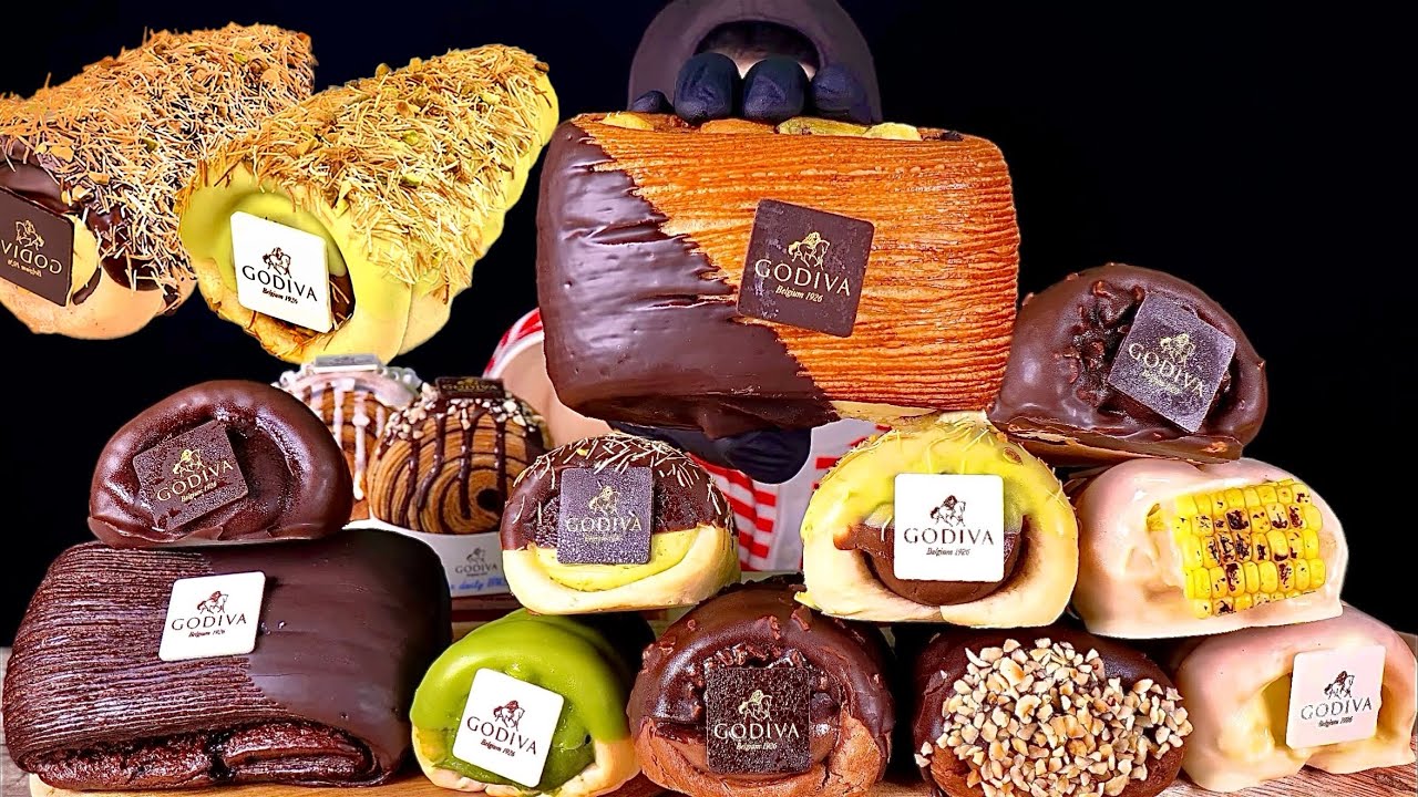 ASMR 고디바 두바이 피스타치오 다크초콜릿 말차 화이트초콜릿 옥수수크림 소라빵 먹방~! GODIVA Chocolate White Chocolate Breads MuKBang~!