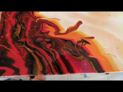 Beautiful Red Orange Pour Painting