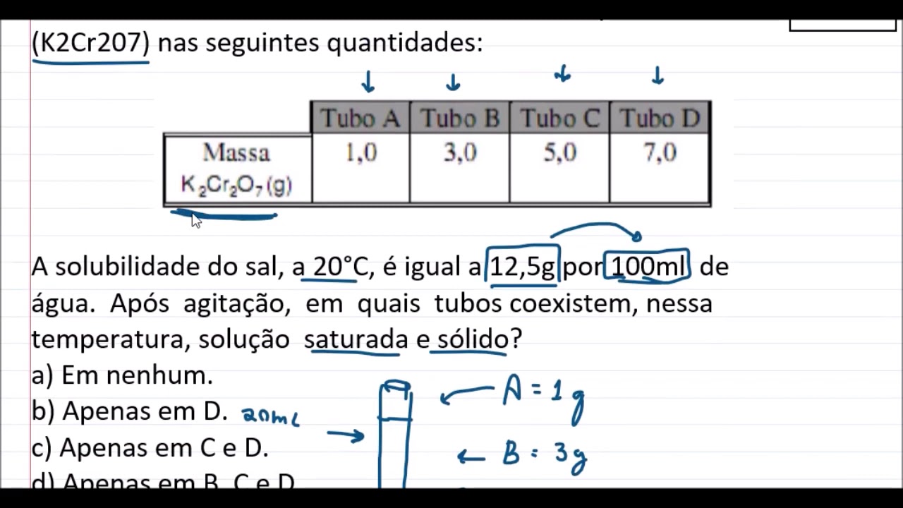 Cálculo de solubilidade - Solução saturada e Saturada com corpo de ...