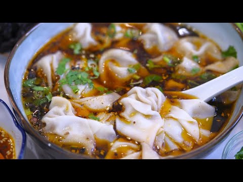 Hot and sour wonton soup, from the video