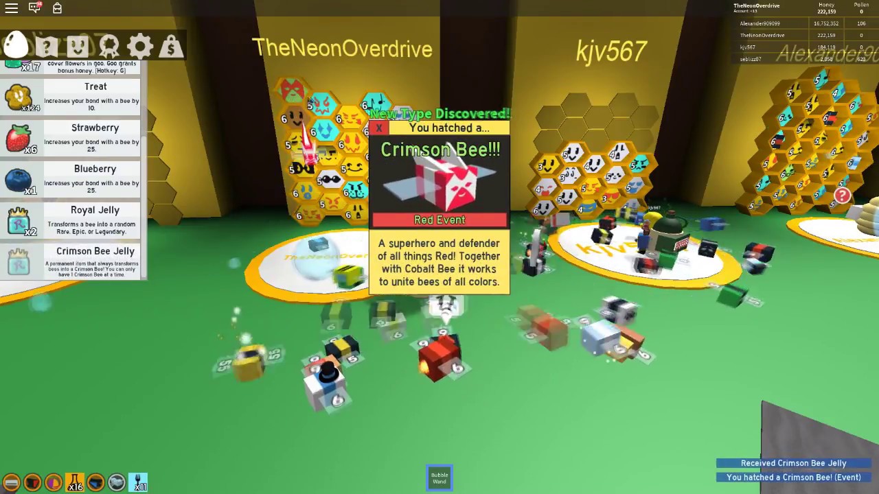 My First Event Bee In Bee Swarm Simulator Crimson Bee Roblox Youtube