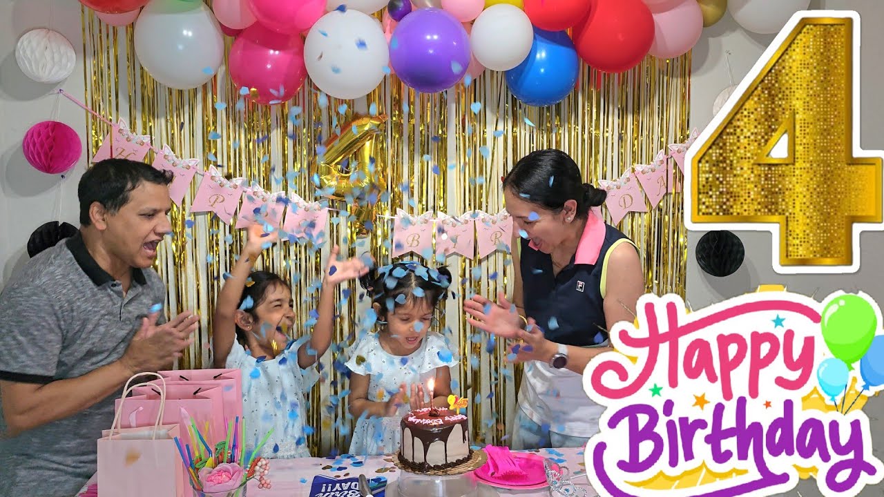 4th Birthday Celebration | Simple Birthday decoration ideas for kids | Copyright free Birthday song 